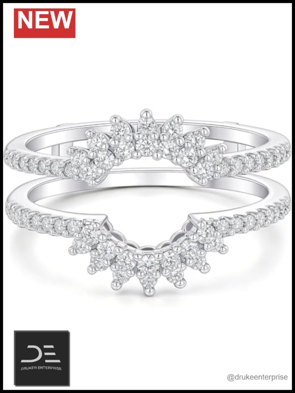 Two Rows Curved Moissanite Ring Enhancer Engagement Wedding Bridal Stackable